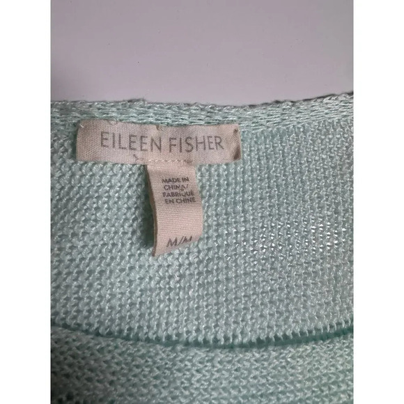 EILEEN FISHER Women's 3/4 Sleeve Crew Neck 100% Linen Sweater Medium Mint Green - Picture 3 of 8